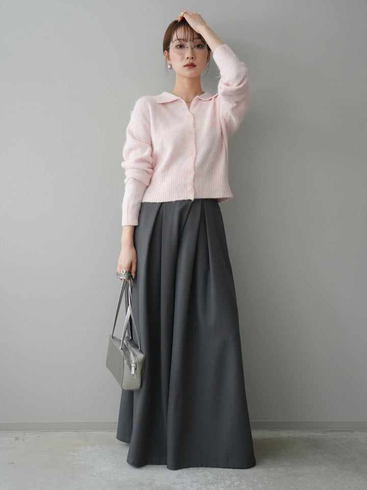 [SET]モヘア衿付きボタンプルオーバー+テープベルトタックバギーパンツ(2set)