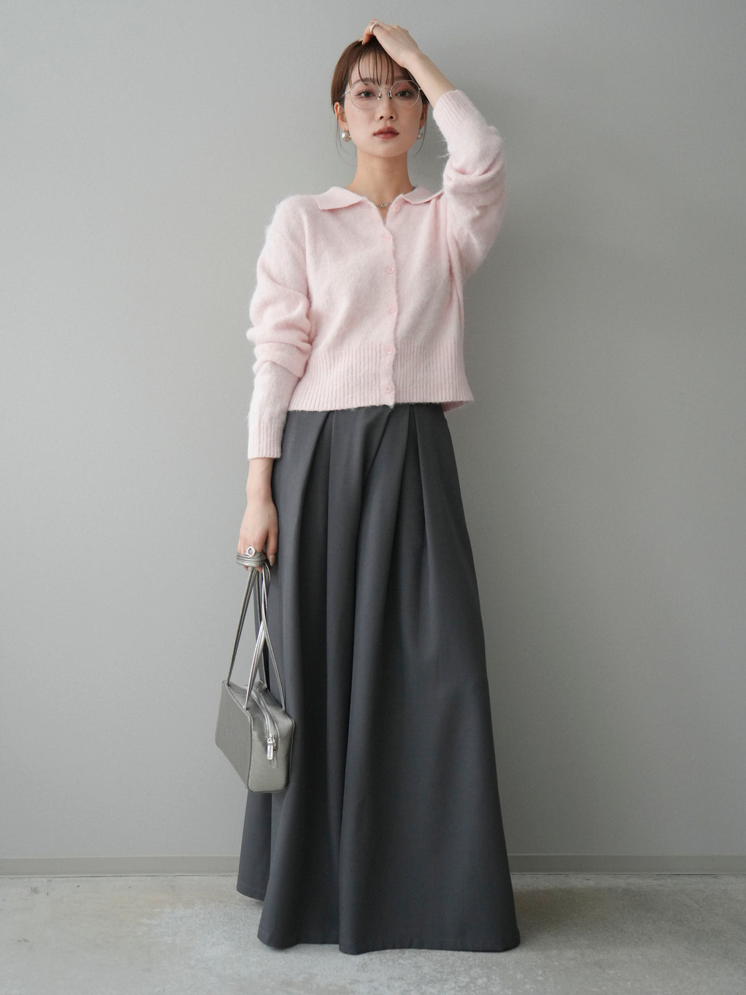 [予約]モヘア衿付きボタンプルオーバー/pink