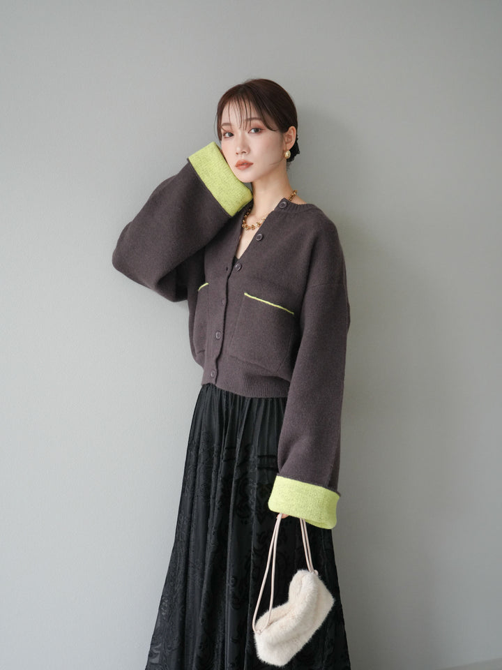 [SET]バイカラーオーバーニットカーディガン+アンティーク柄フロッキーマキシスカート(2set)