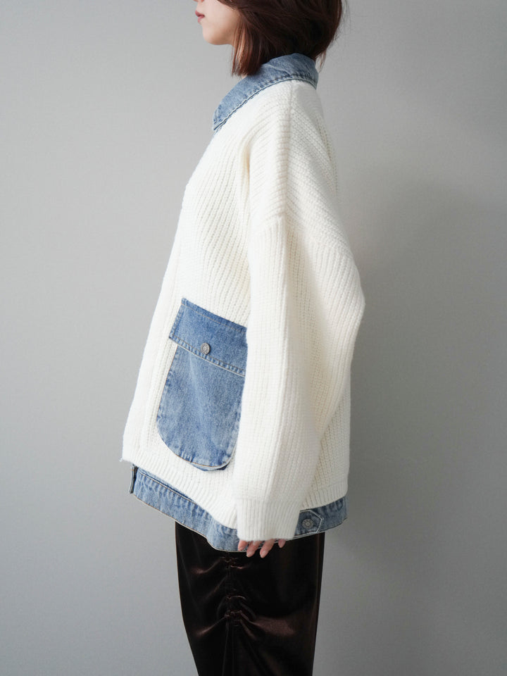 [予約]デニムドッキングオーバーニットジャケット/offwhite