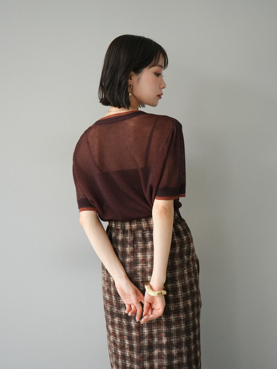 [SET]リネンタッチ配色二重臼ハーフニットトップス+選べるアソート柄スカートセット(2set)