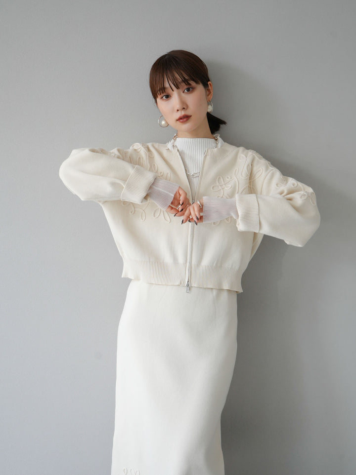 [予約]袖ラメシアー切替リブニットトップス/オフ