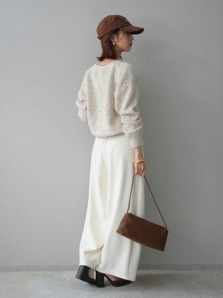 [SET]ツイストネックラメネップヤーンニットプルオーバー+ウエストベルトカーブラインスエットパンツ(2set)