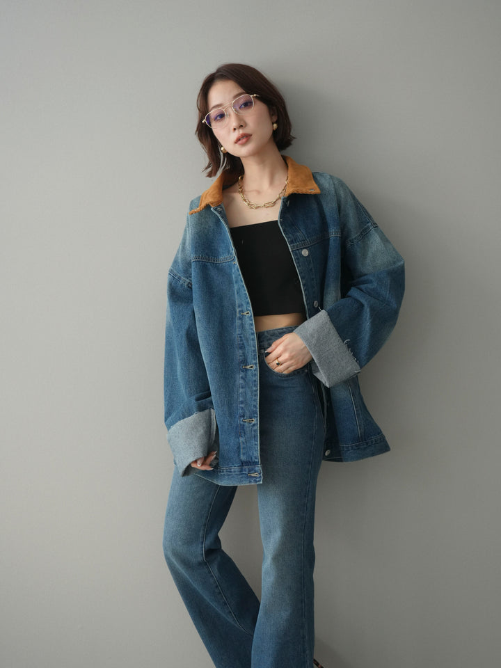 [予約]コーデュロイ×デニムミドルジャケット/blue