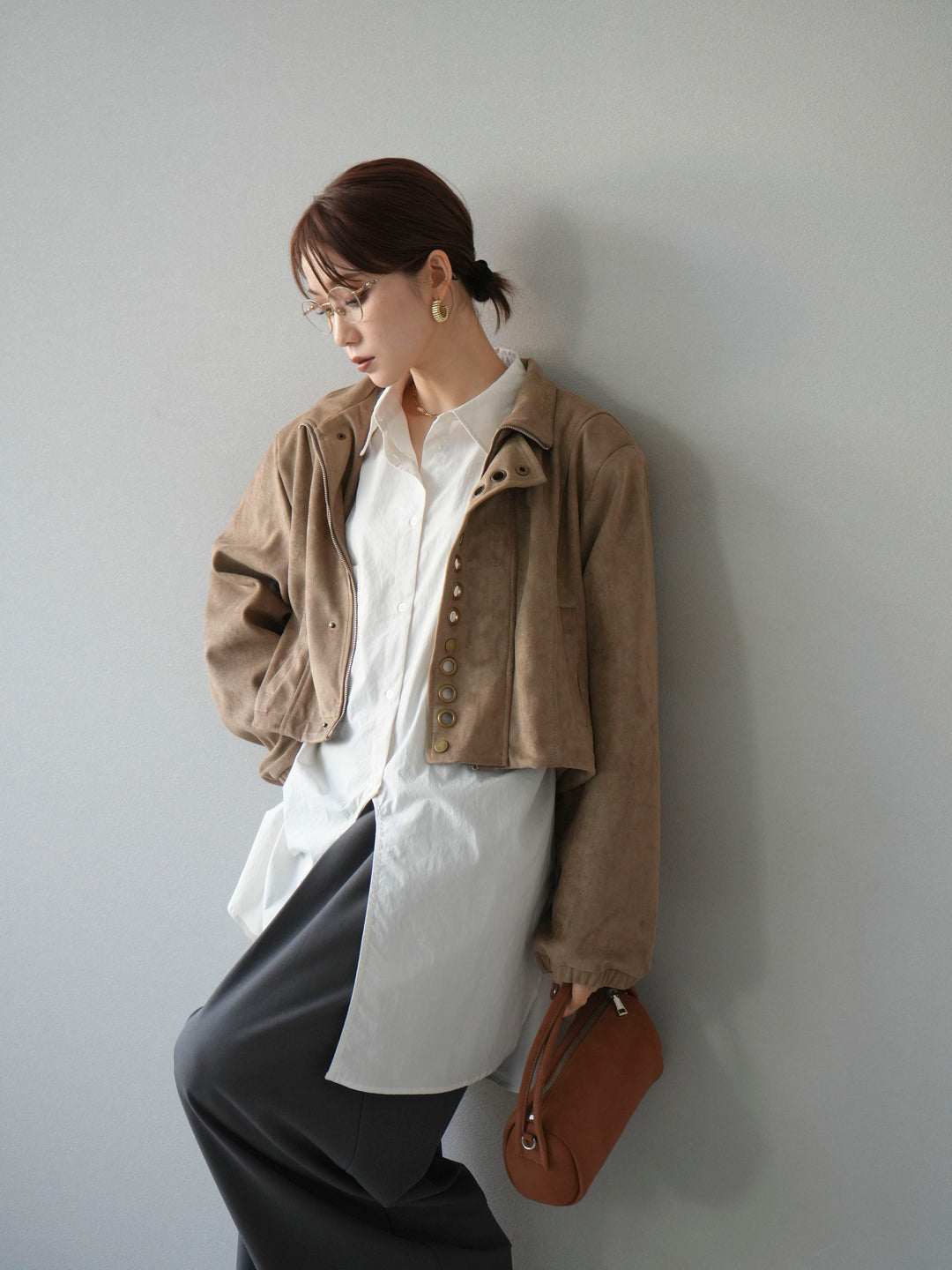 [予約]パンチングデザインスエードショートジャケット/ベージュ