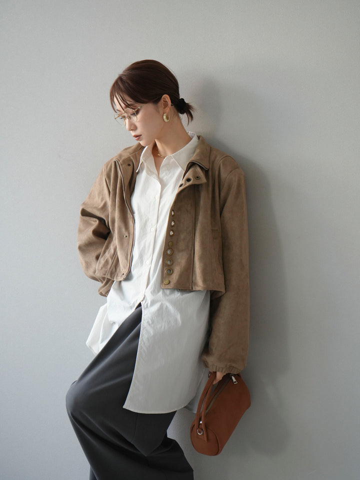 [予約]パンチングデザインスエードショートジャケット/ベージュ