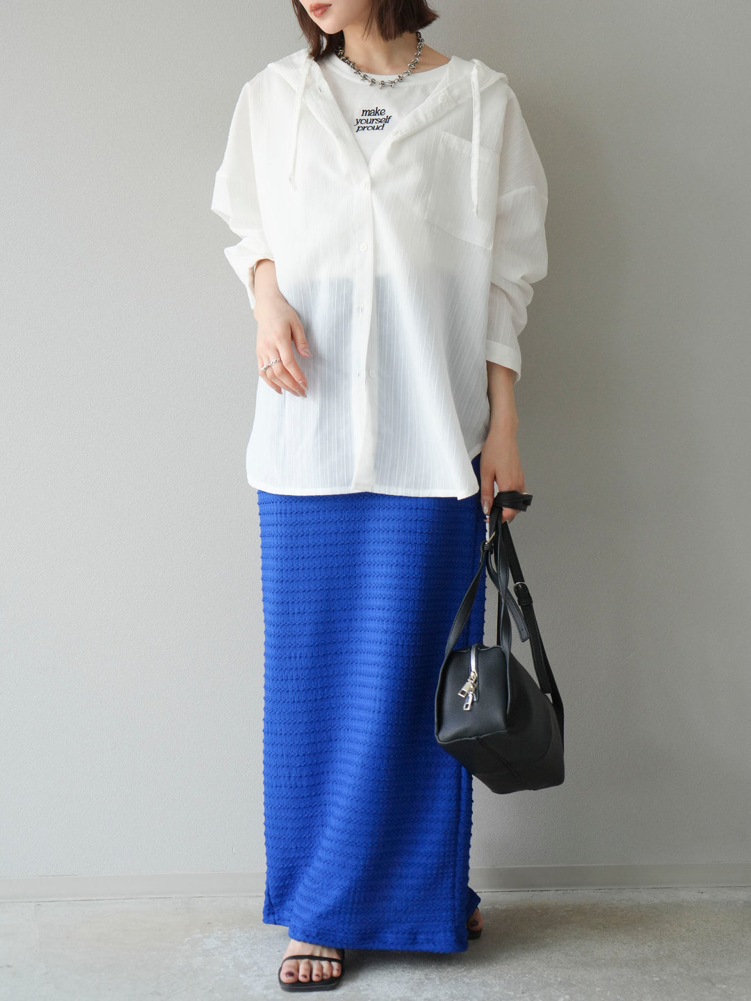 [予約]ワッシャーストライプフーディーシャツ/オフ