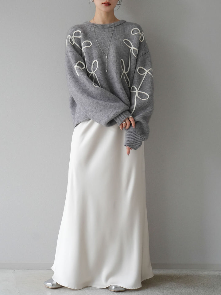 [予約]コード刺繍ルーズニットプルオーバー/グレー