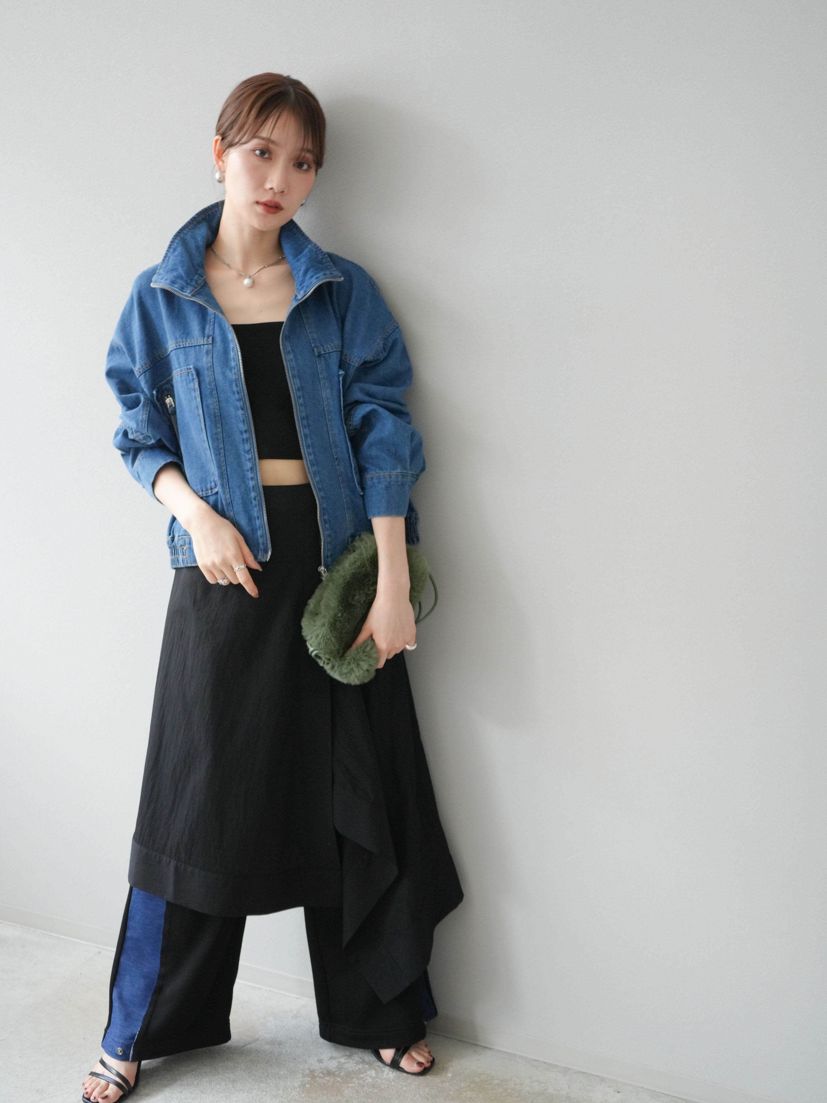 デニム　ショートブルゾン セール】 パッチワーク風デニムショートブルゾン （ブルゾン