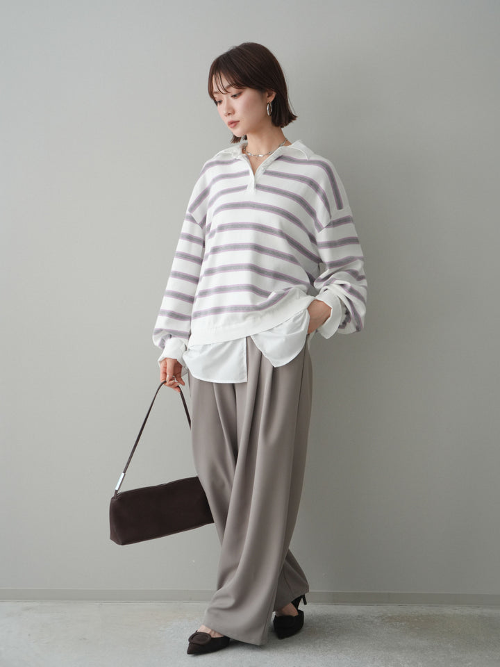 [予約]ウエストバイカラータックワイドパンツ/greige