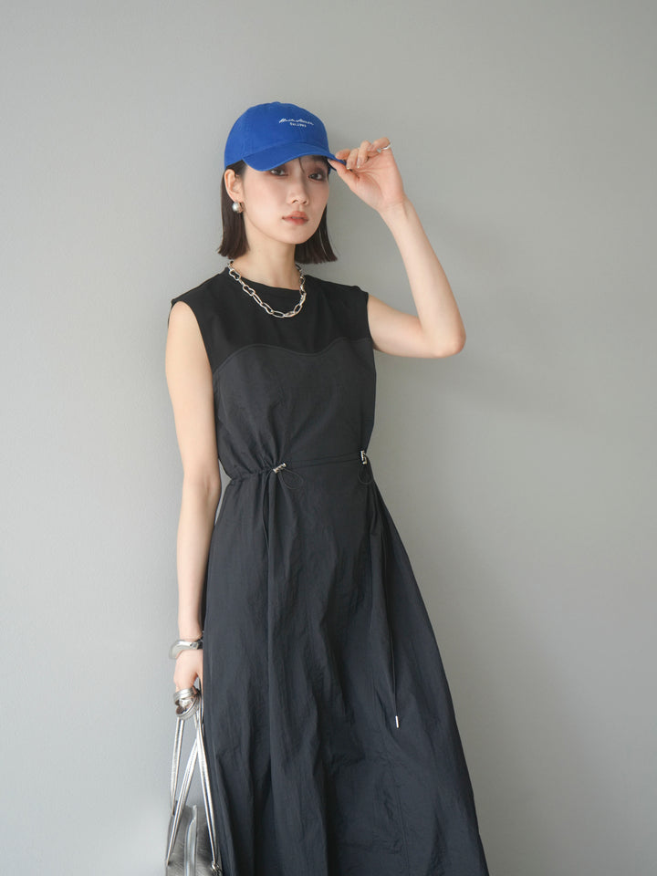 [予約]カットドッキングナイロンワンピース/ブラック