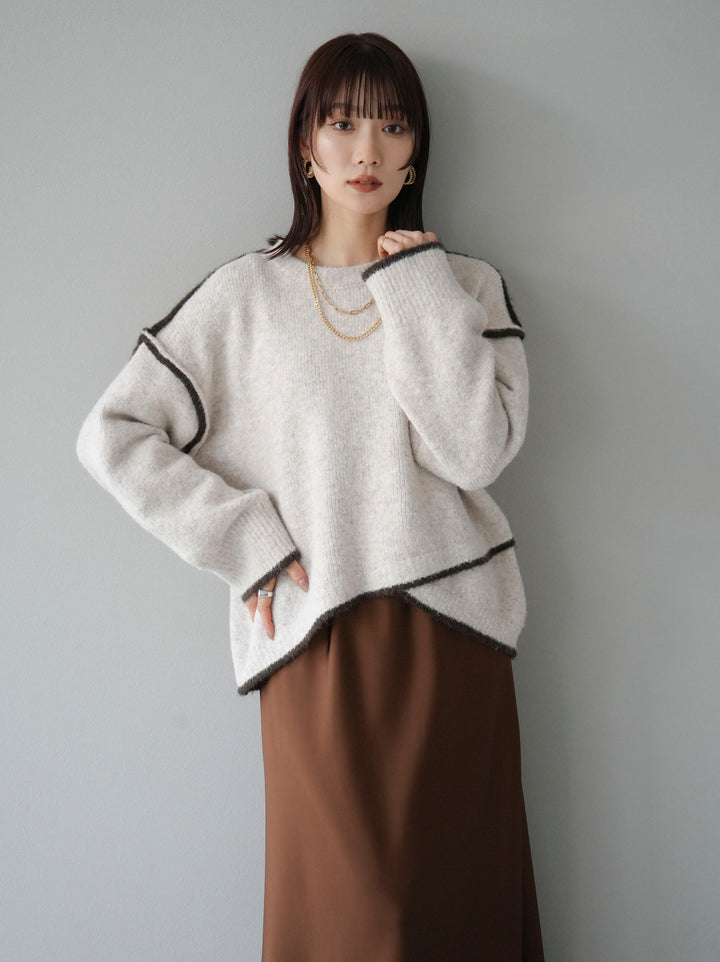 [預訂] 色彩協調針織套頭衫/象牙色