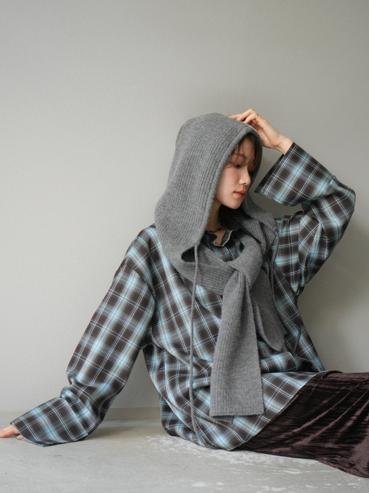 [SET]レザー襟オンブレチェックオーバーシャツ +クラッシュベロアナロースカート(2set)