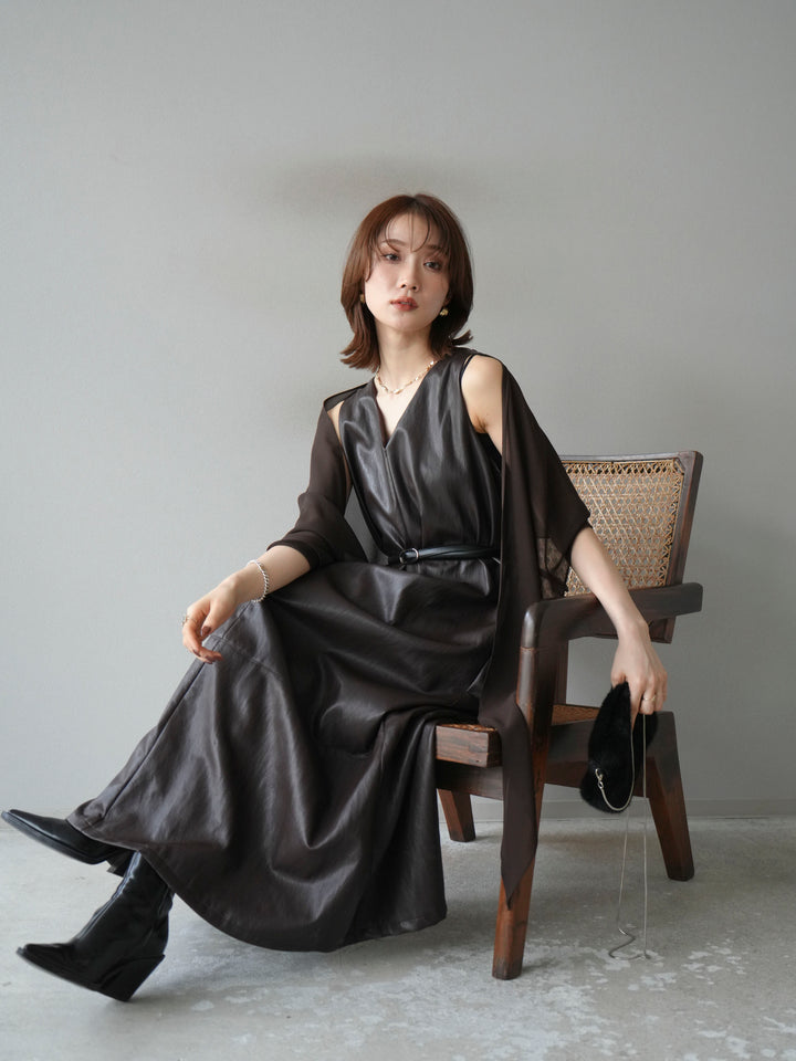 [予約]レザーAラインワンピース/ブラウン