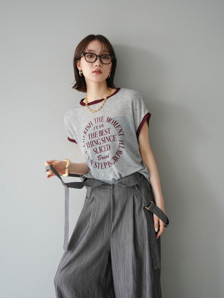 [SET]ストリングデザインハイウエストサロペット+シアーフライス ロゴプリントT (2set)