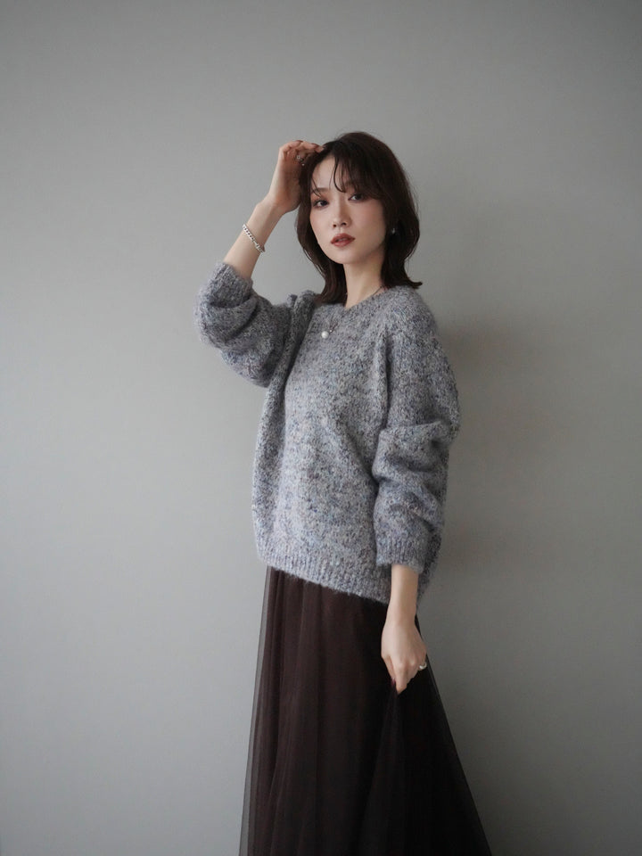 [SET]ロゴラベルミックスヤーンニットプルオーバー+選べるアクセセット(2set)