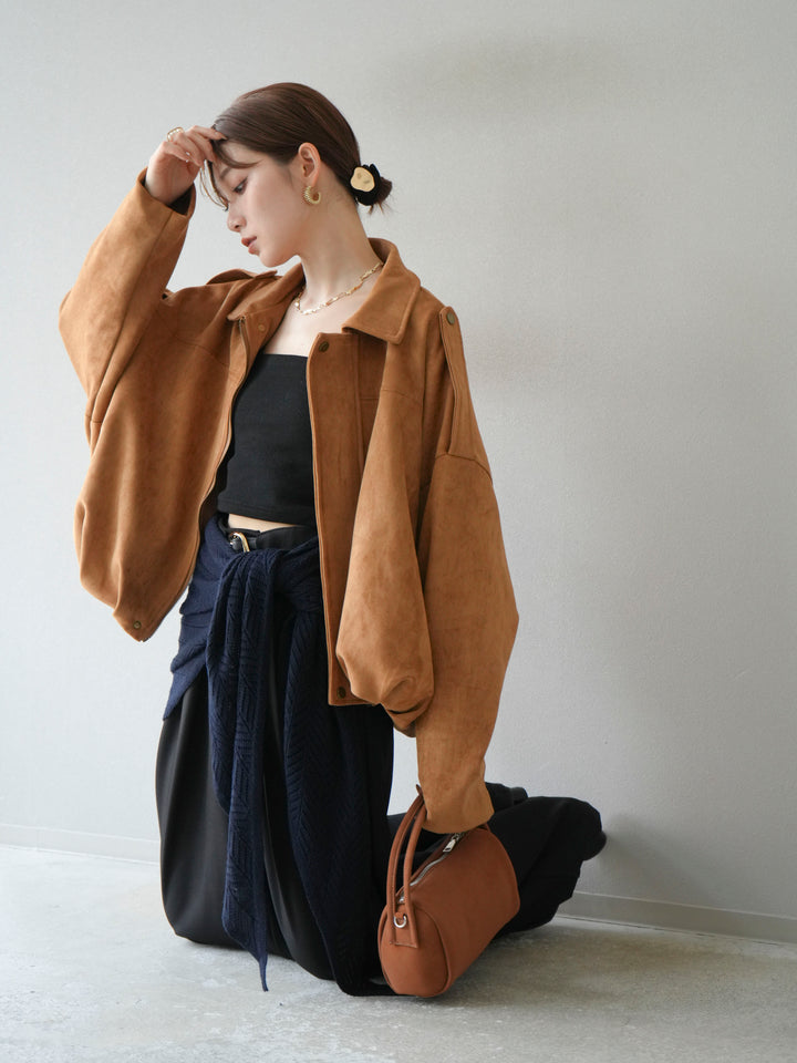 [SET] 麂皮外套+皮帶環設計寬褲（2套）