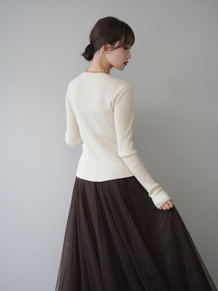 [予約]配色レイヤードリブニットカーディガン/ivory