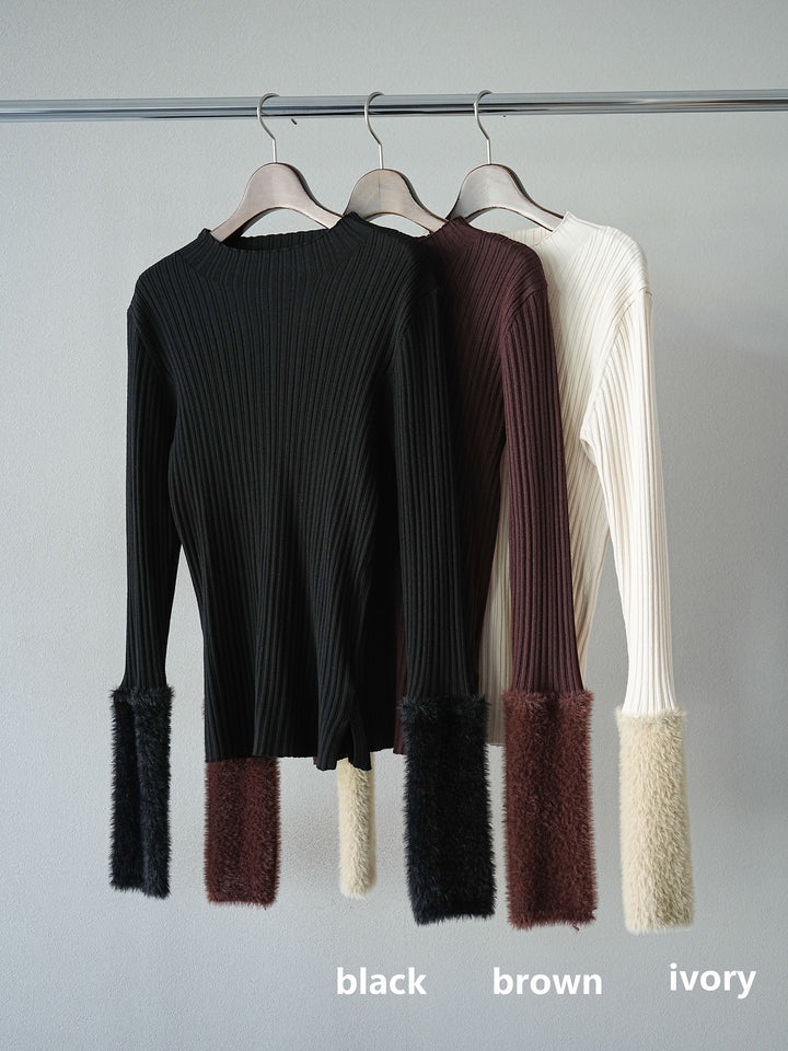 [SET]フリンジジャガード×チュールレイヤードシャツ+アームシャギーランダムリブニットトップス+ベルト付タックワイドパンツ(3set)