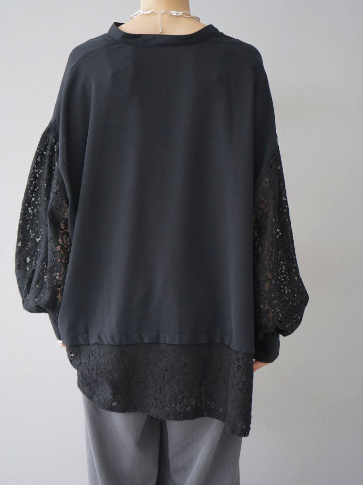 [Pre-order] Lace-switched skipper blouse/black