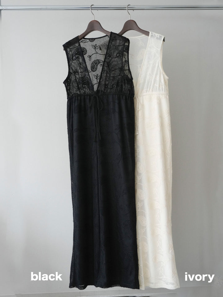 [SET]レース刺繍サロペット+ドロストシアーブルゾン(2set)