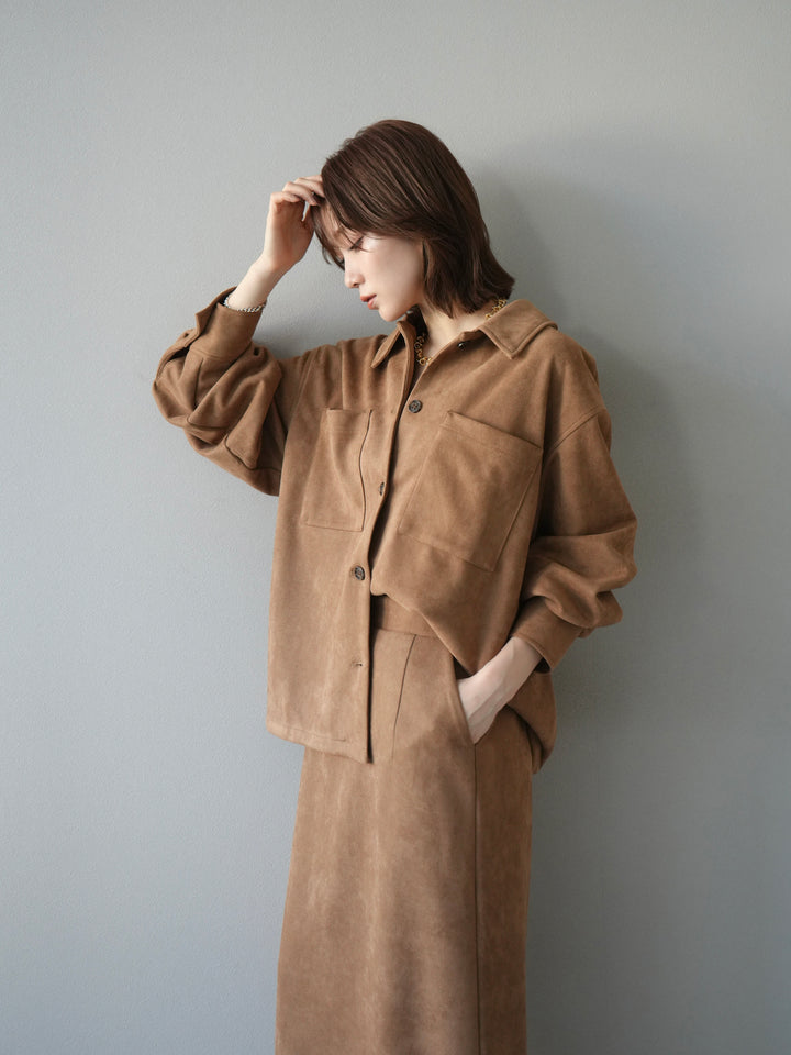 [SET]スエードシャツジャケット+スエードタイトスカート(2set)