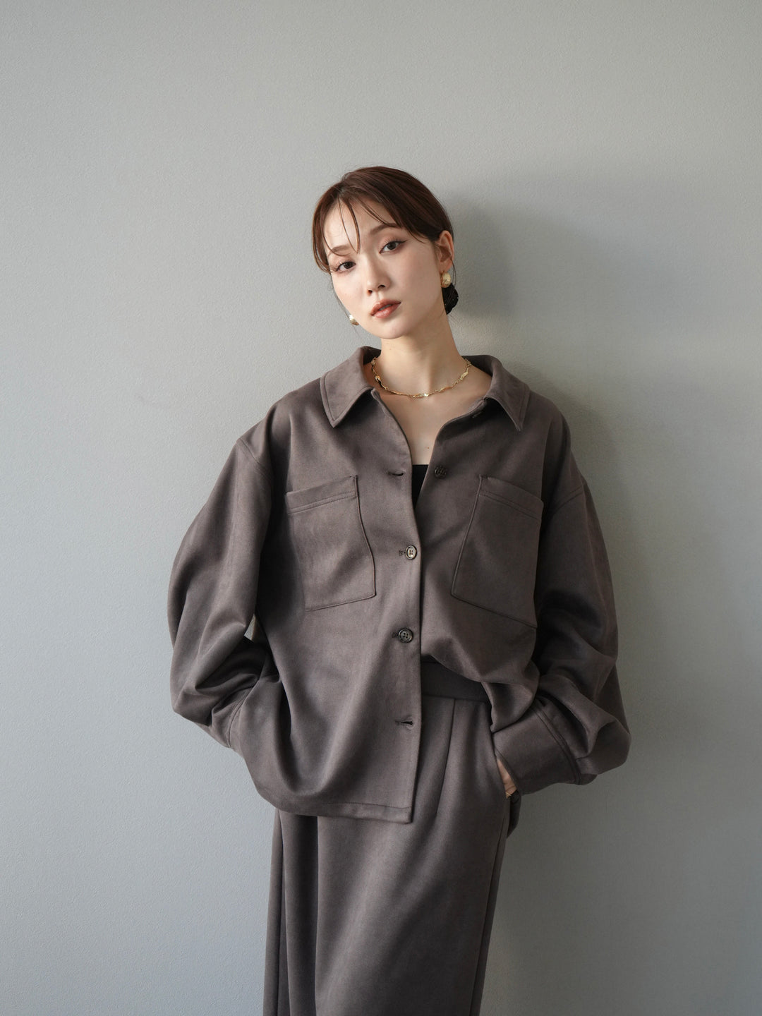 [予約]スエードシャツジャケット/チャコール