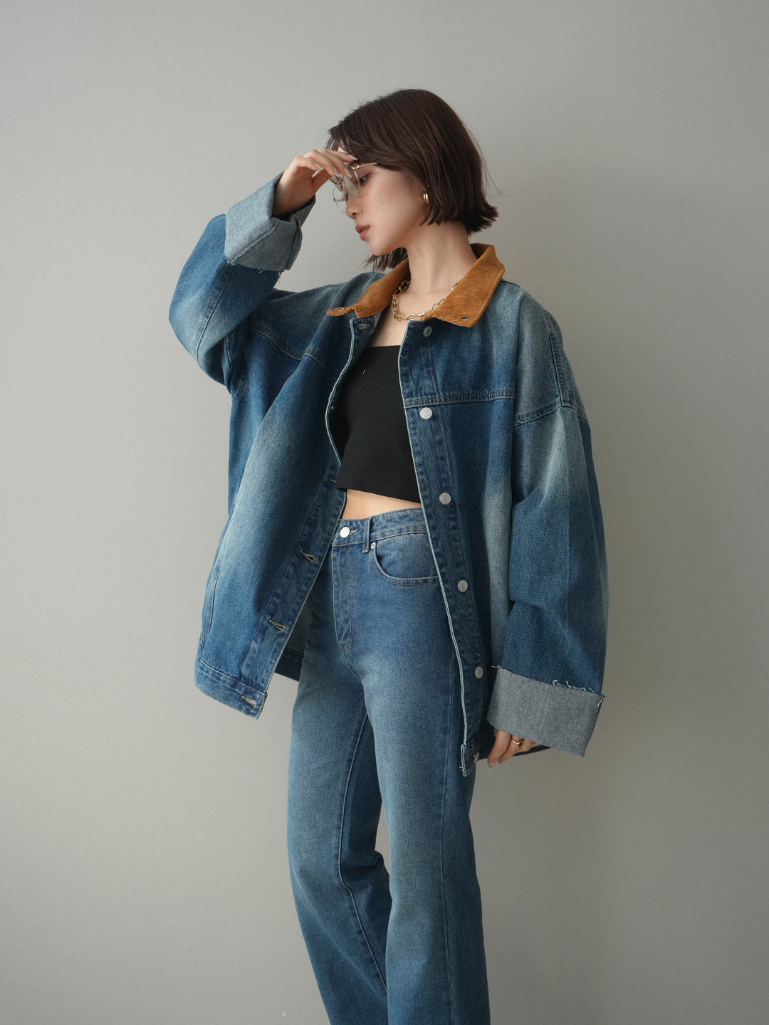 [予約]コーデュロイ×デニムミドルジャケット/blue