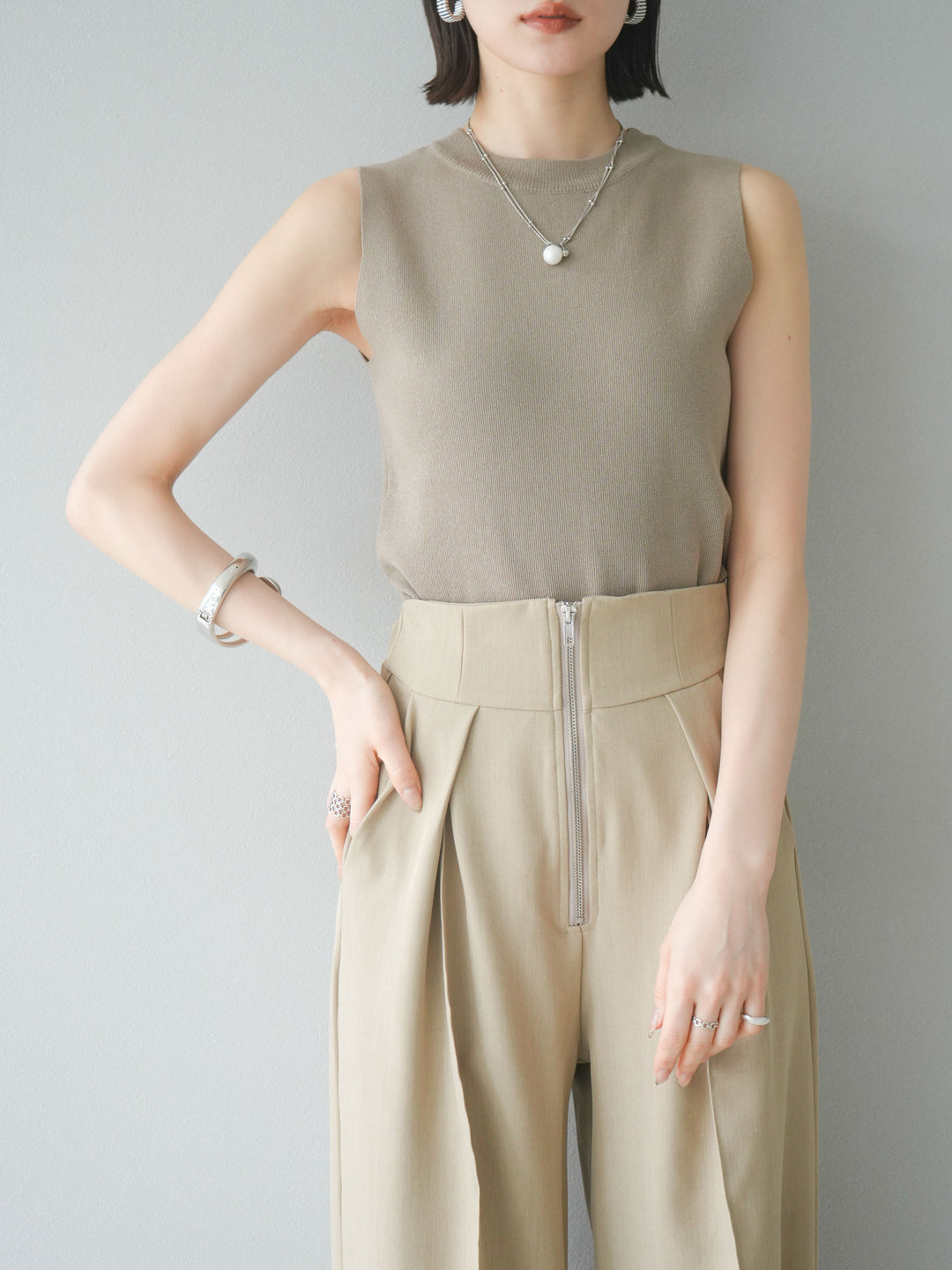 [予約]レーヨンニットタンクトップ/ベージュ