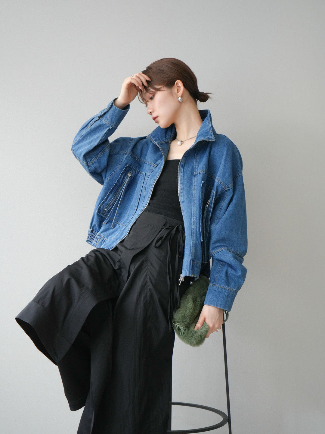 [予約]ZIPポケットデニムショートブルゾン/ブルー