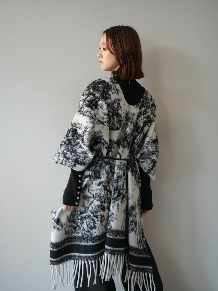 [予約]アブストラクト柄ストールポンチョ/グレー