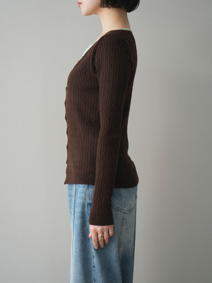 [予約]バイカラーレイヤードニットカーディガン/brown