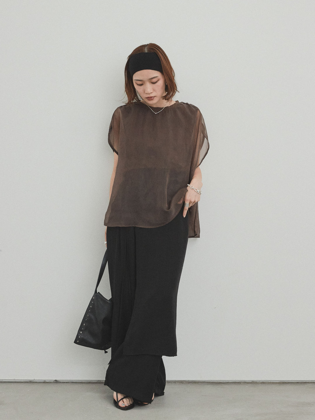 [予約]ワッシャーサテンレイヤードスカートパンツ/ブラック