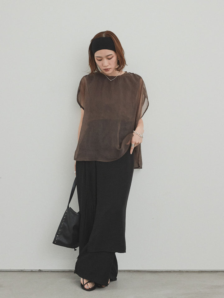 [予約]ワッシャーサテンレイヤードスカートパンツ/ブラック