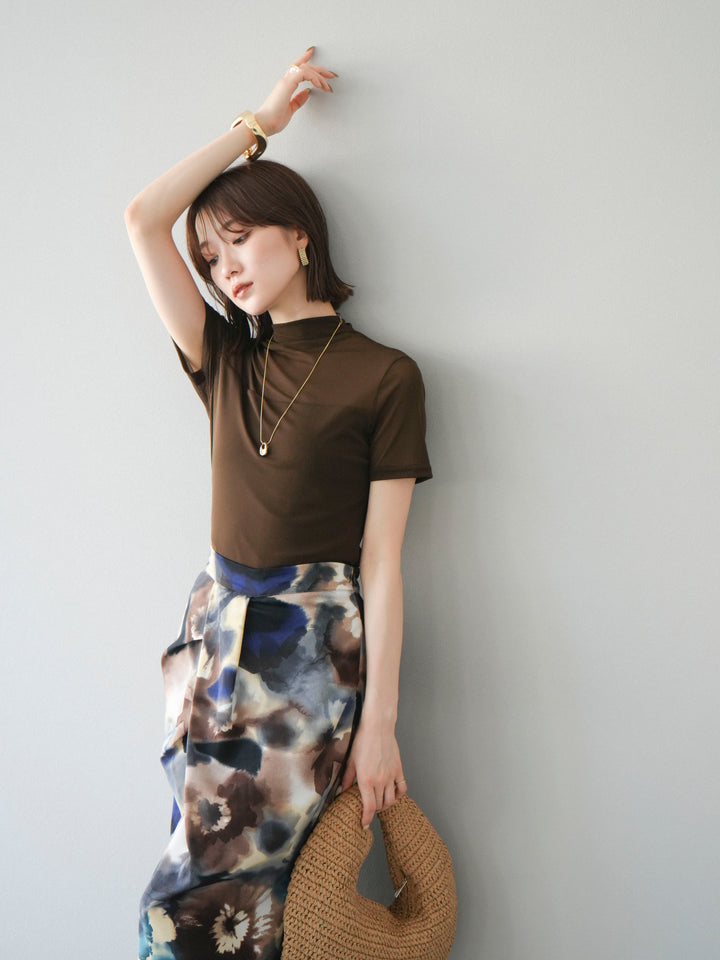 [SET] 透視半袖上衣 + 水彩印花褶襉I字裙 (2set)