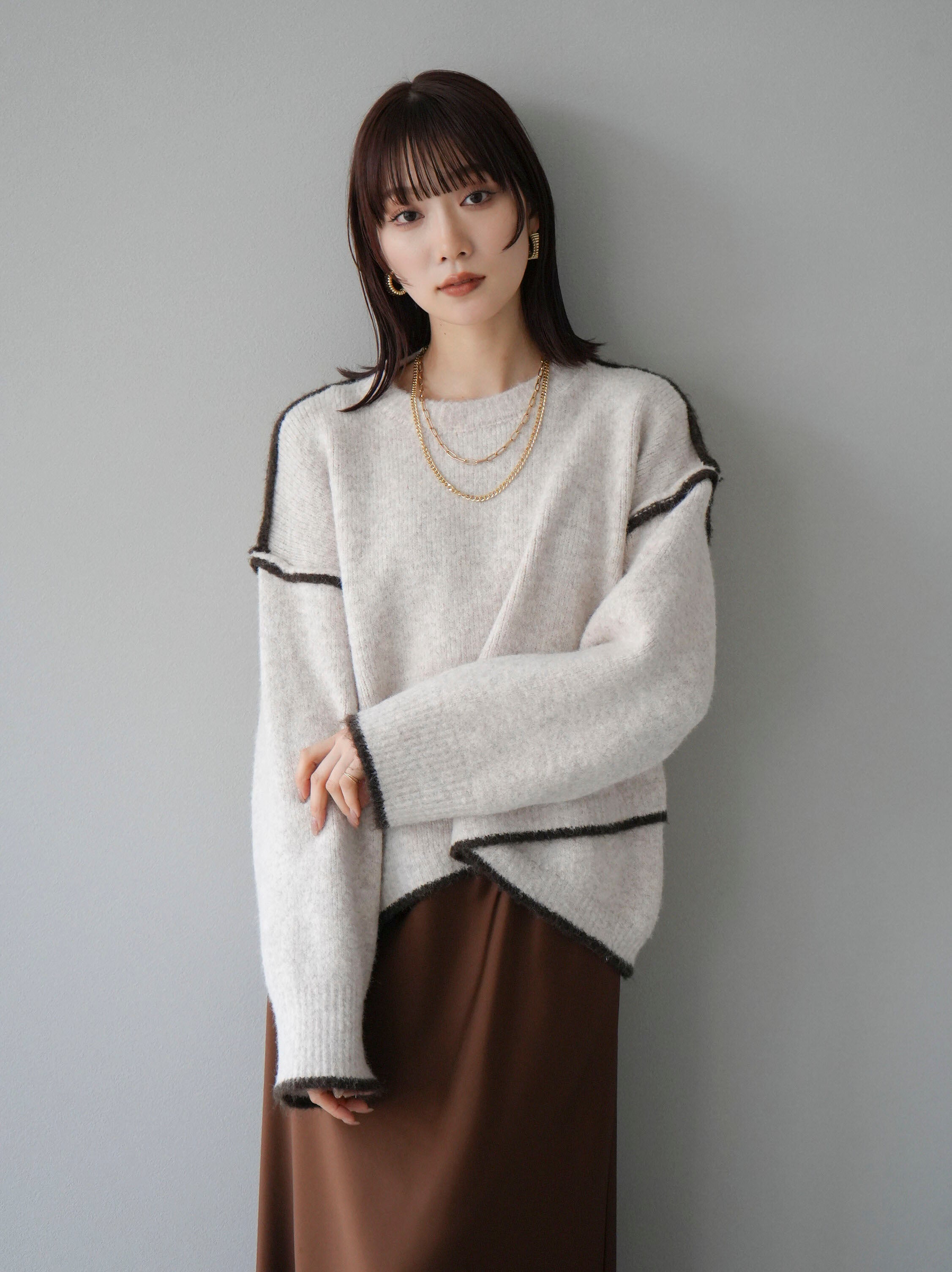予約]配色リンキングニットプルオーバー/アイボリー – Lumier