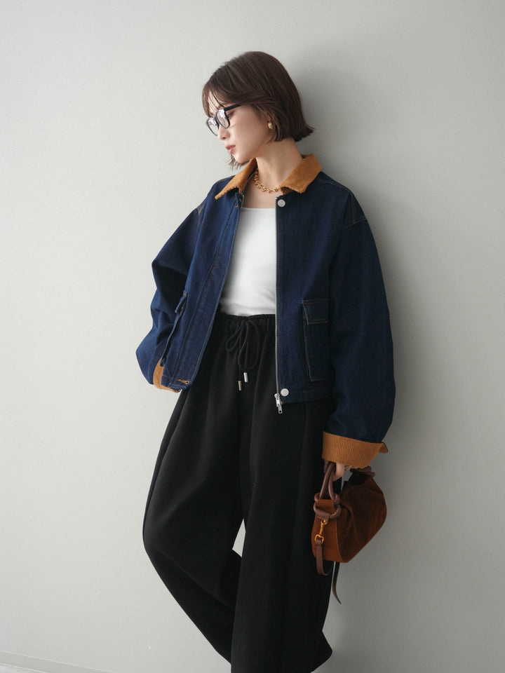 [予約]コーデュロイ×デニムショートカバーオール/indigo