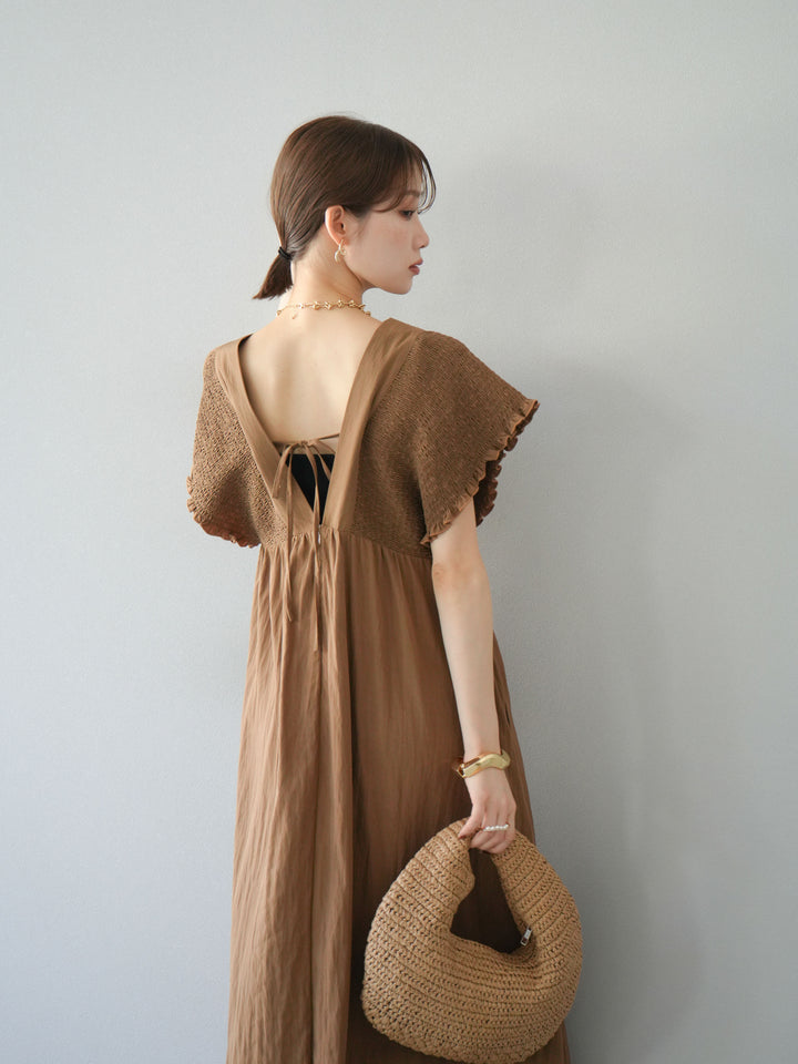 【預購】褶皺V領洋裝/米色