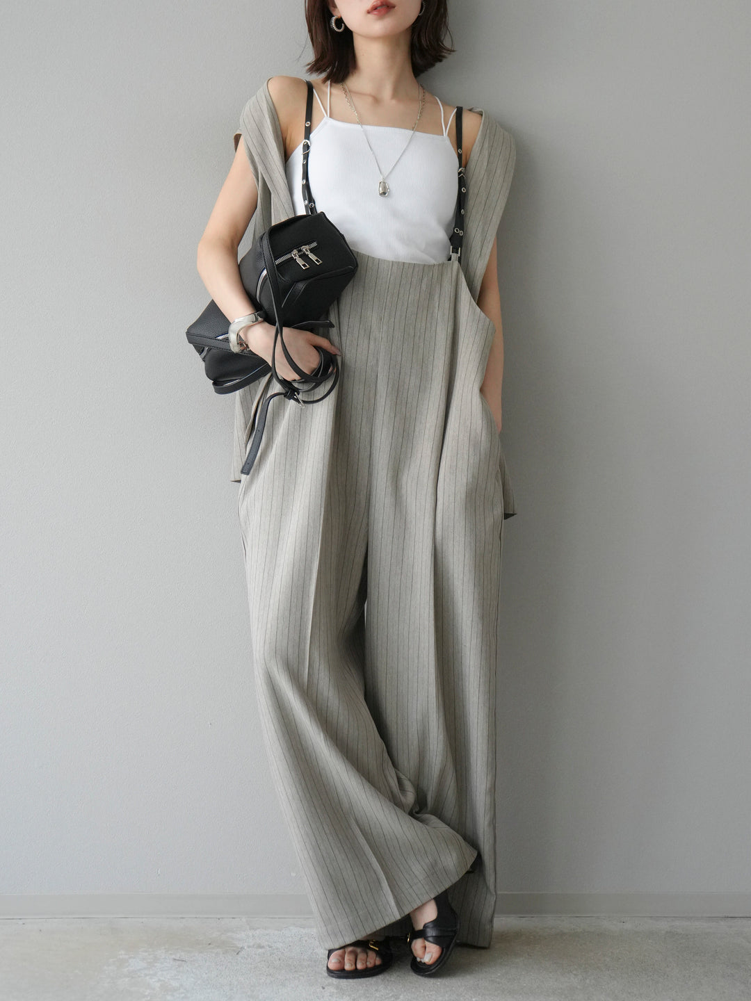 [SET]ヘリンボーンストライプジレ+ヘリンボーンストライプサロペット(2set)