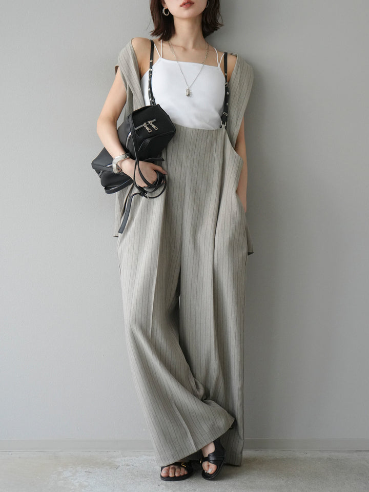 [SET]ヘリンボーンストライプジレ+ヘリンボーンストライプサロペット(2set)