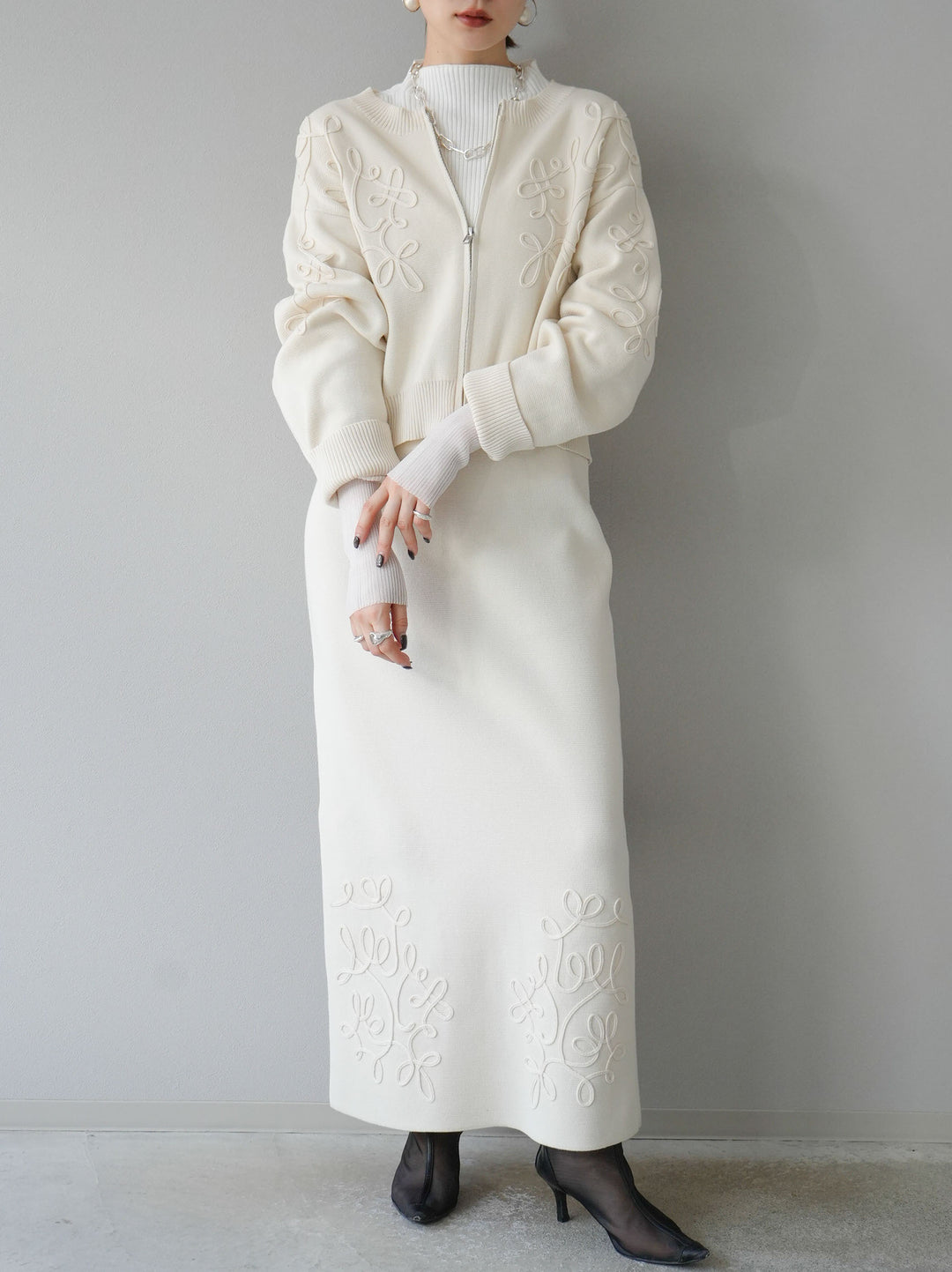 [予約]袖ラメシアー切替リブニットトップス/オフ