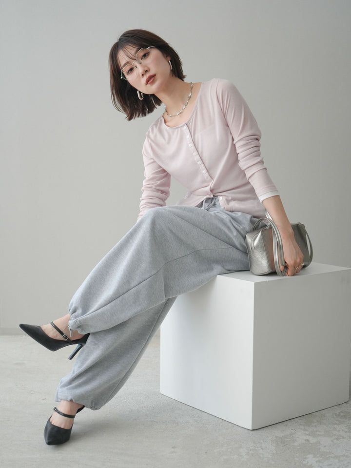 [予約]シアーリブバイカラーカーディガン/pink