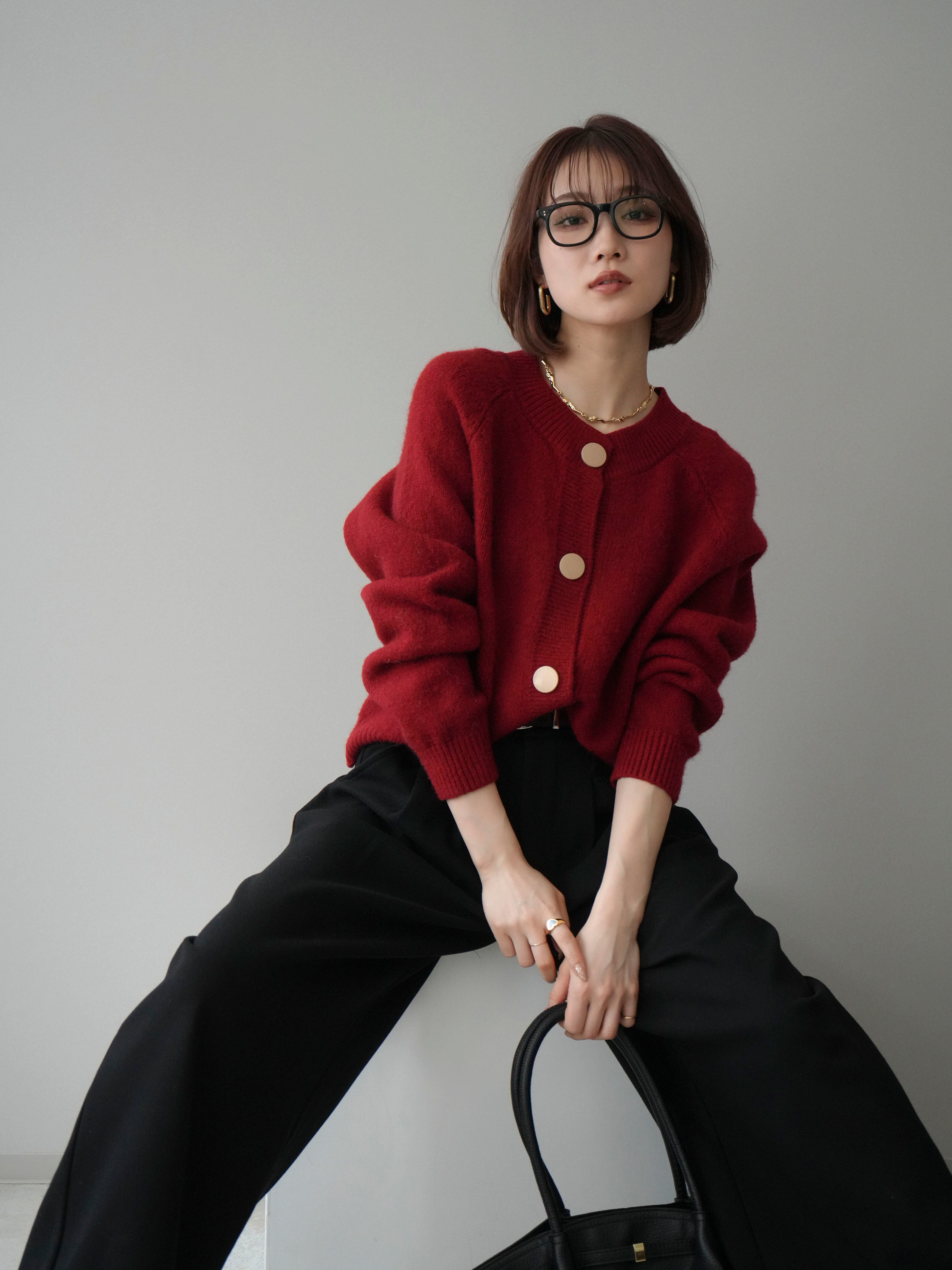 LE PHIL 赤 ボタン付きニットカーディガン 長袖 ランタンスリーブカーディガン | LE PHIL（ル フィル） ｜【公式】通販