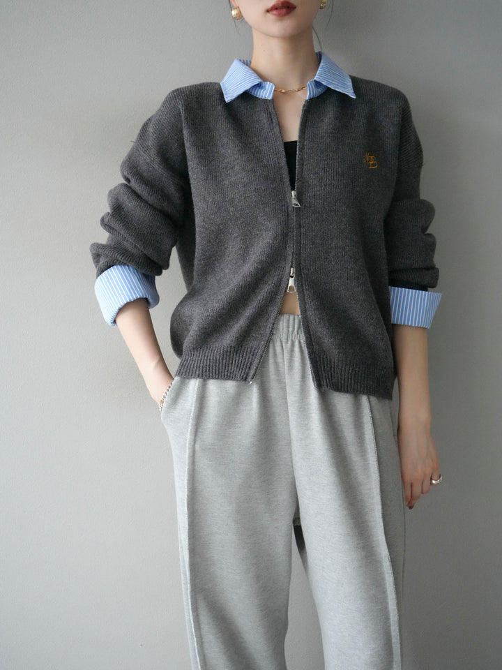 [SET]ストライプシャツレイヤードZIPニットカーディガン+ストライプシャツレイヤードZIPニットカーディガン(2set)