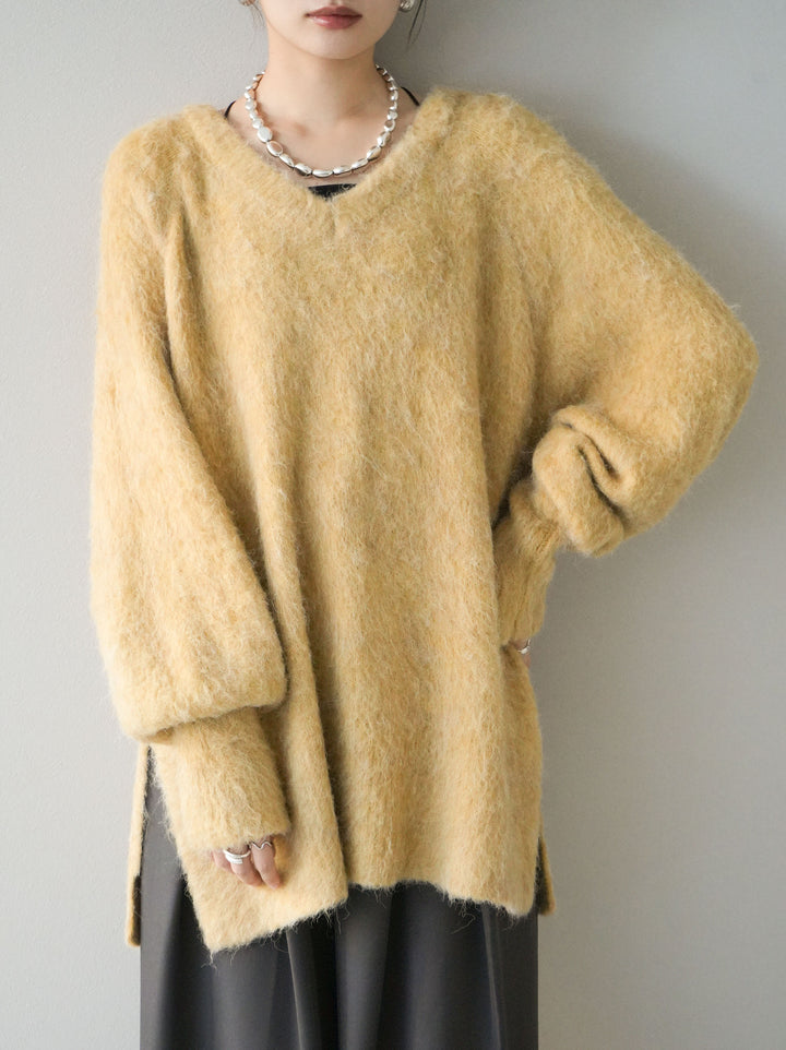 [予約]Vネックオーバーモヘアニットプルオーバー/イエロー