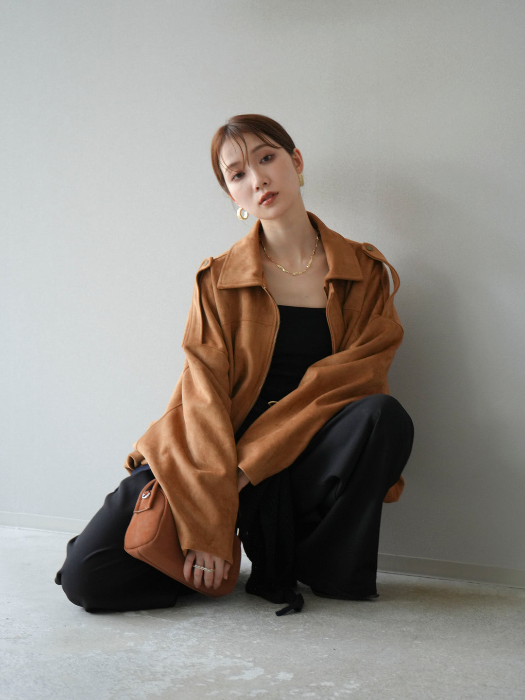 [SET] 麂皮外套+皮帶環設計寬褲（2套）