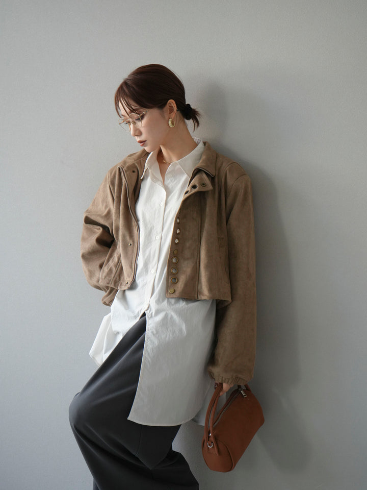 [予約]パンチングデザインスエードショートジャケット/ベージュ