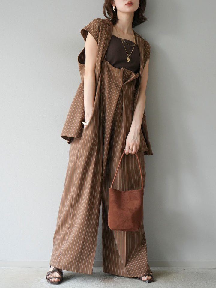 【着回しセット】[SET]ヘリンボーンストライプジレ+シアー切替ベロアトップス+ヘリンボーンストライプサロペット(3set)