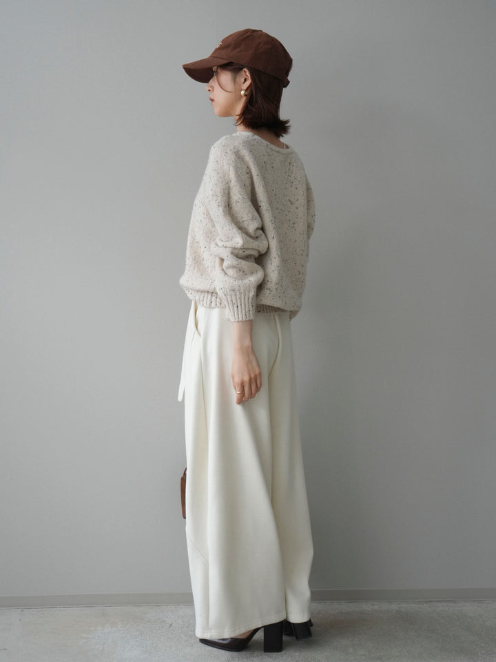 [SET]ツイストネックラメネップヤーンニットプルオーバー+ウエストベルトカーブラインスエットパンツ(2set)