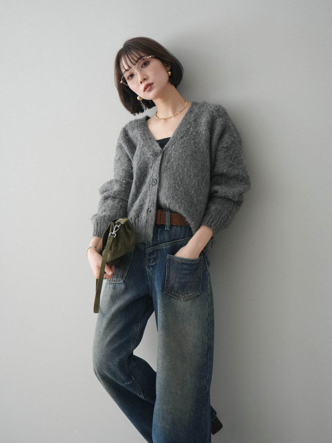 [予約]起毛シャギーニットカーディガン/gray
